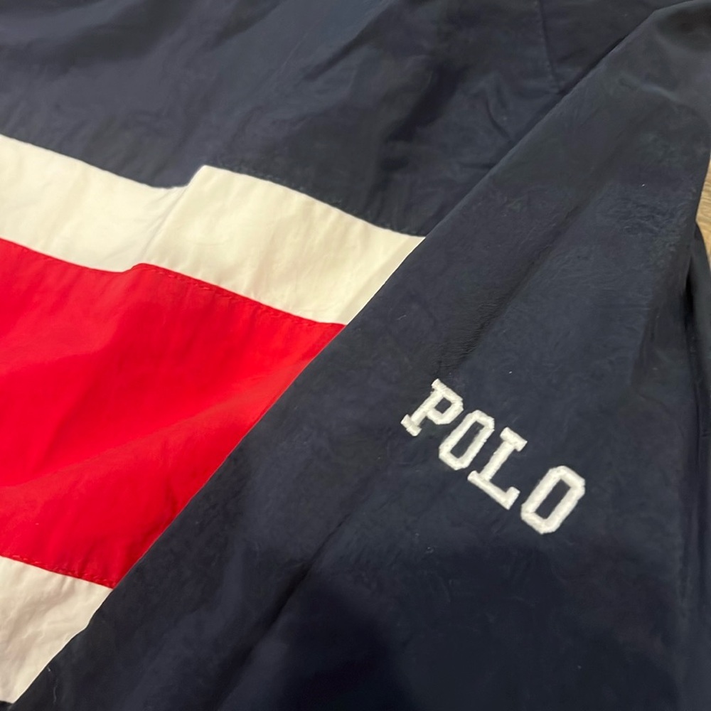 Polo Nylon Crew Pullover - Men’s Medium- Navy with Red and White Stripes